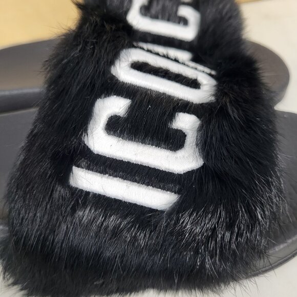 NWB~$825~DSQUARED2~8/8.5~ICON BLACK WHITE GENUINE RABBIT FUR SANDALS SLIDES - Picture 10 of 16